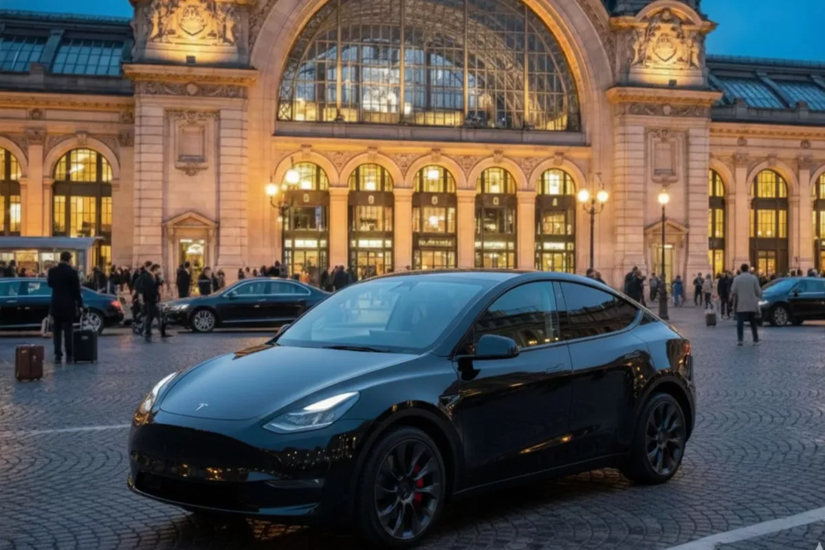 Tesla Model Y noire longue distance Paris — VTC privé Versailles Disneyland Chantilly